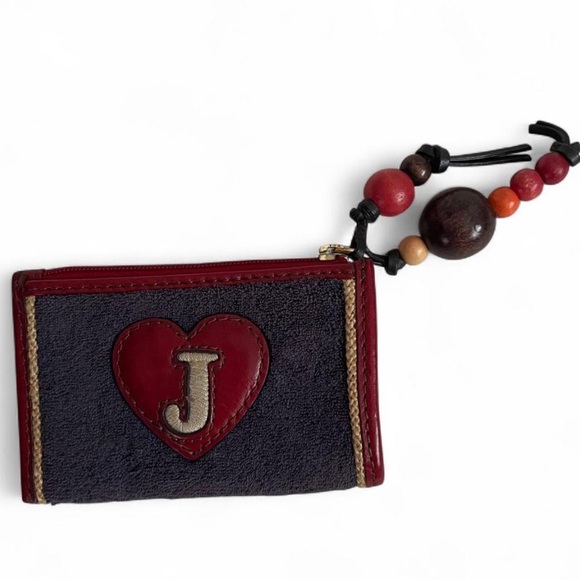 Sold✨vintage y2k Juicy Couture Genuine Leather Terry Cloth Boho Card Wallet ✨ - Picture 2 of 11